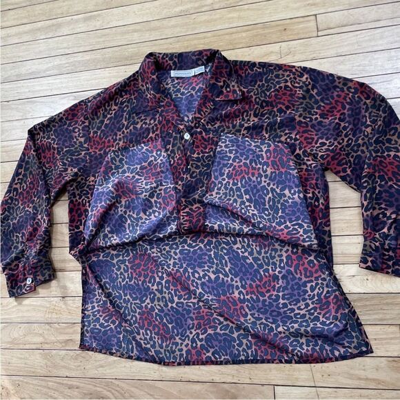 IMPRESSIONS Red Leopard Ombre Shirt Women XL VTG Mother Pearl Button Long Sleeve - Picture 12 of 16
